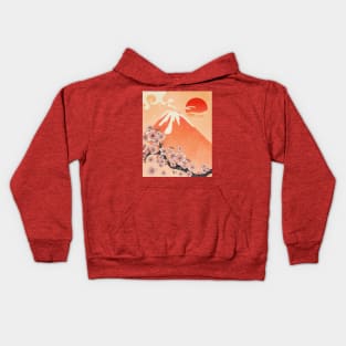 Sakura branch and volcano Kids Hoodie